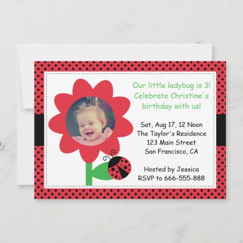 Cute Ladybug turns 3, 3rd birthday, polka dots Custom Announcements