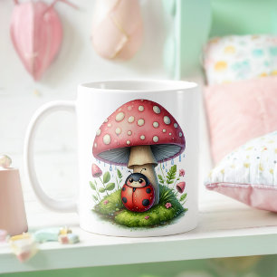 Cute Ladybug Under Mushroom Umbrella Coffee Mug