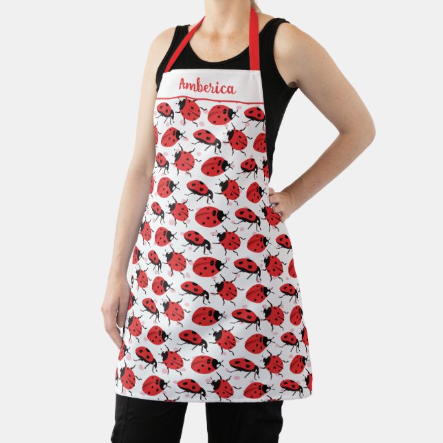 Cute Ladybug White Design Red Black Whimsical Apron (Insitu)