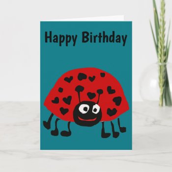 Cute Ladybug With Heart Shaped Spots Cartoon Card by patcallum at Zazzle