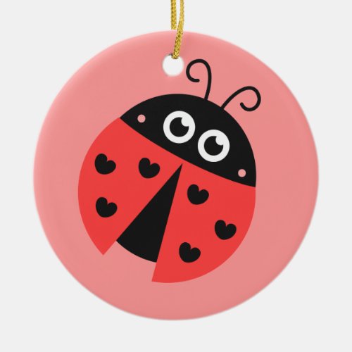 Cute Ladybug with hearts as spots Personalized Ceramic Ornament