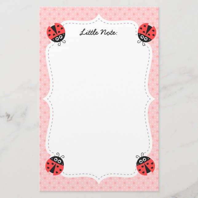Cute Ladybug with Hearts for Girls Stationery (Front)