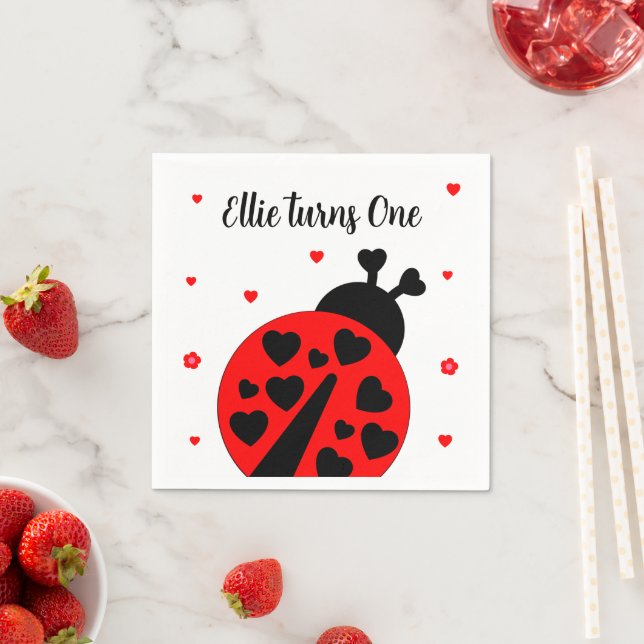 Cute Ladybug with hearts Napkins (Insitu)