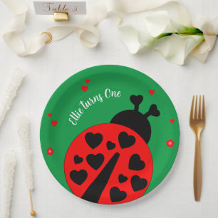 Cute Ladybug with hearts Paper Plates