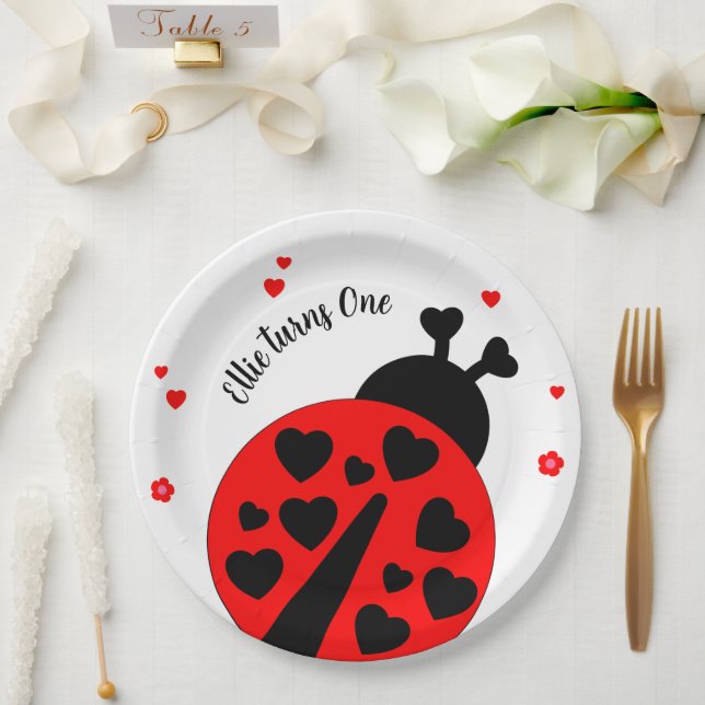 Cute Ladybug with hearts Paper Plates (Wedding)