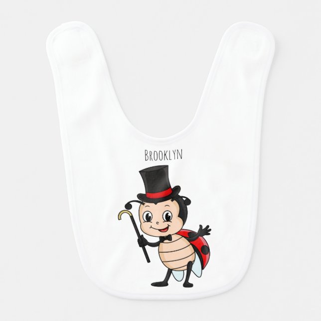 Cute ladybug with top hat and tie cartoon  baby bib (Front)