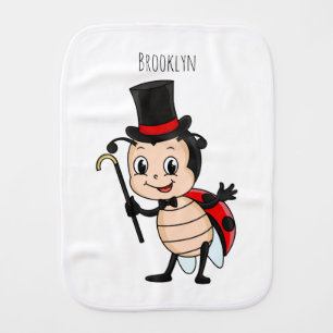 Cute ladybug with top hat and tie cartoon baby burp cloth