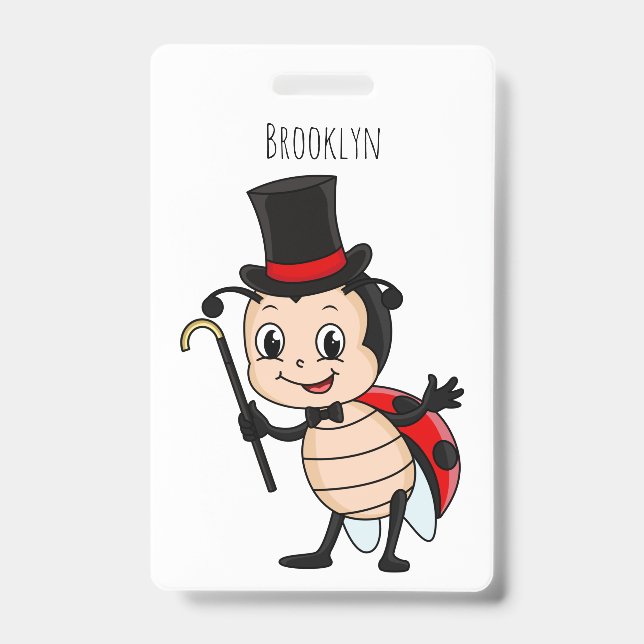 Cute ladybug with top hat and tie cartoon badge (Front)
