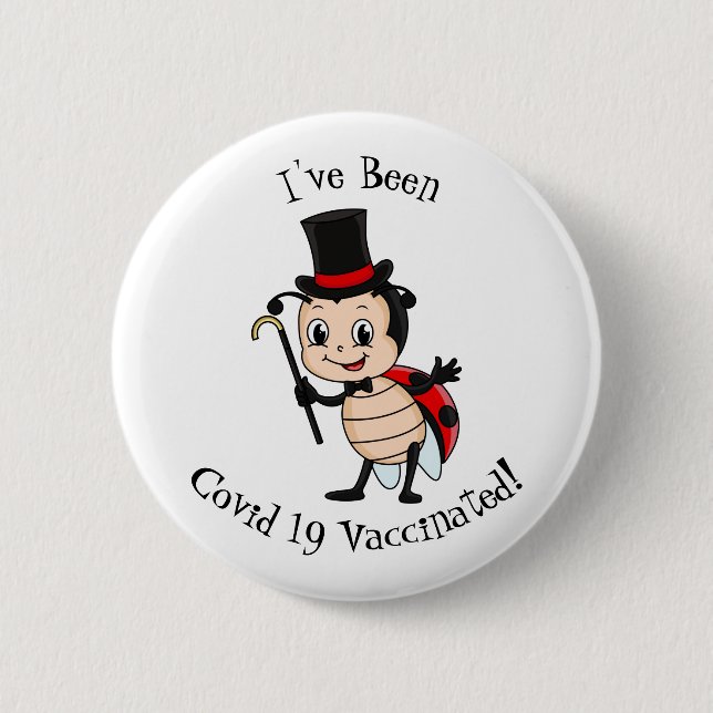 Cute ladybug with top hat and tie cartoon button (Front)