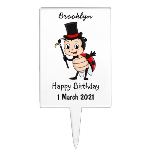 Cute ladybug with top hat and tie cartoon cake topper