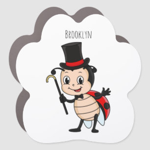 Cute ladybug with top hat and tie cartoon car magnet