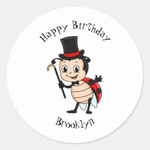 Cute ladybug with top hat and tie cartoon  classic round sticker