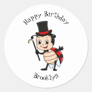 Cute ladybug with top hat and tie cartoon classic round sticker