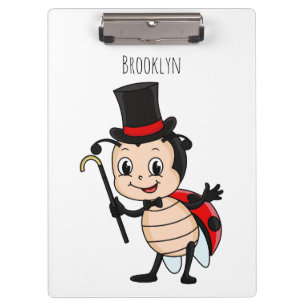 Cute ladybug with top hat and tie cartoon clipboard