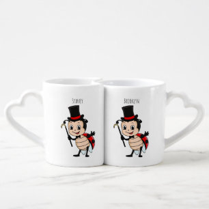 Cute ladybug with top hat and tie cartoon coffee mug set