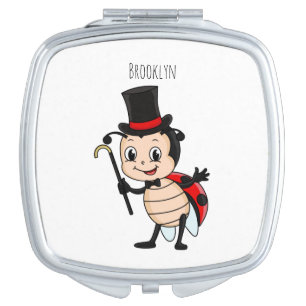 Cute ladybug with top hat and tie cartoon compact mirror