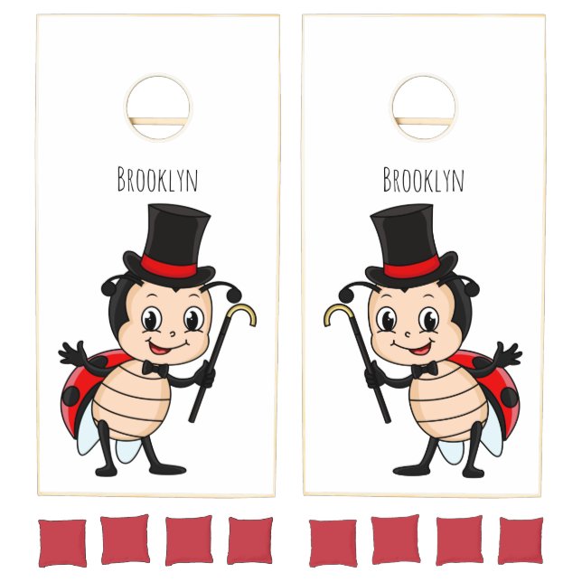 Cute ladybug with top hat and tie cartoon  cornhole set (Set)