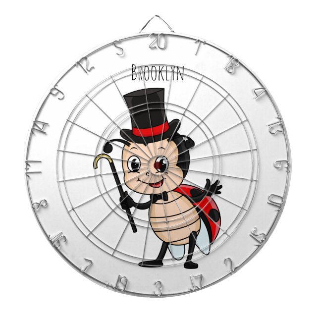 Cute ladybug with top hat and tie cartoon  dart board (Front)