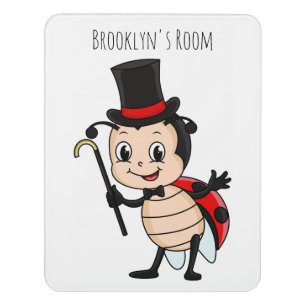 Cute ladybug with top hat and tie cartoon door sign