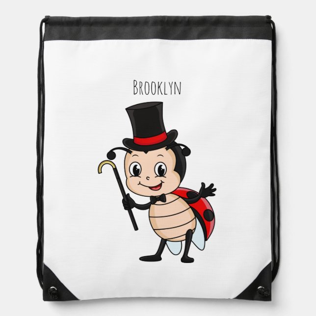 Cute ladybug with top hat and tie cartoon drawstring bag (Front)