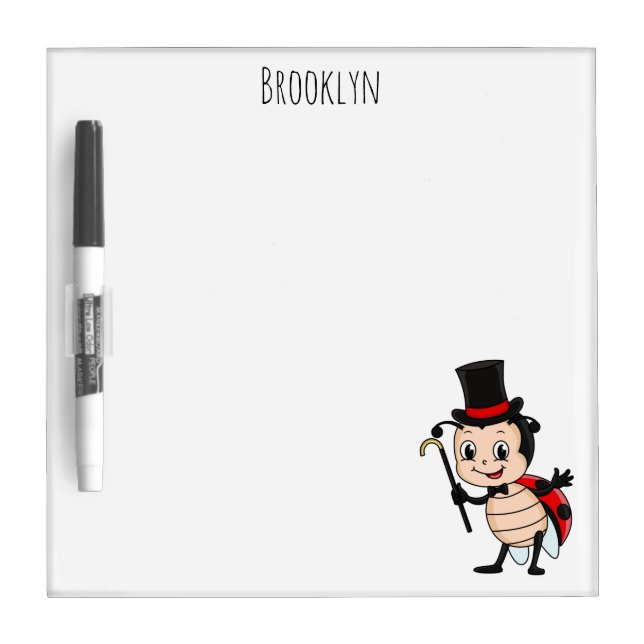 Cute ladybug with top hat and tie cartoon  dry erase board (Front)