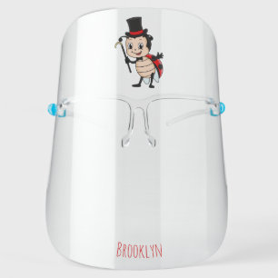 Cute ladybug with top hat and tie cartoon face shield