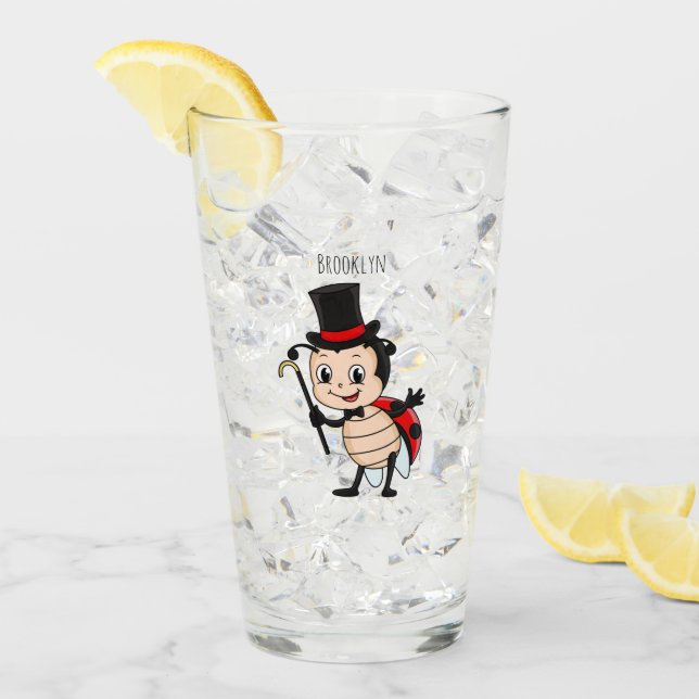 Cute ladybug with top hat and tie cartoon glass (Front Ice)