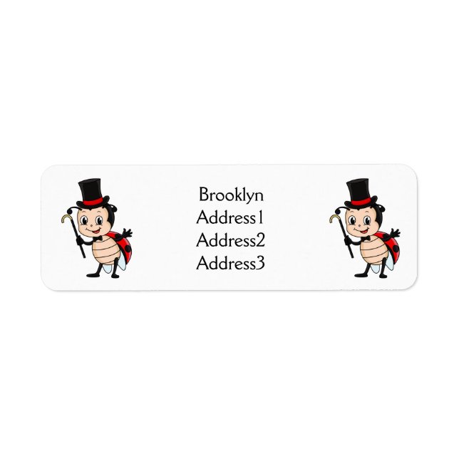 Cute ladybug with top hat and tie cartoon label (Front)