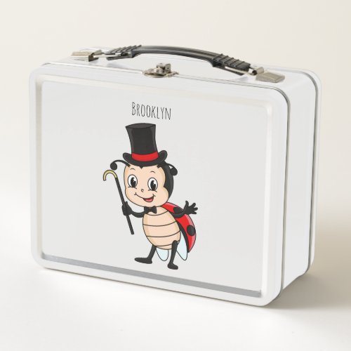 Cute ladybug with top hat and tie cartoon metal lunch box