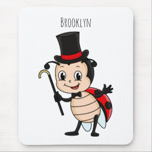 Cute ladybug with top hat and tie cartoon mouse pad