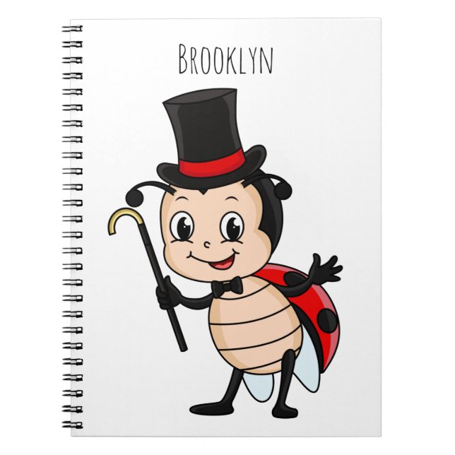 Cute ladybug with top hat and tie cartoon  notebook (Front)