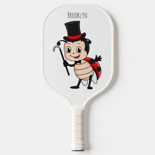 Cute ladybug with top hat and tie cartoon pickleball paddle