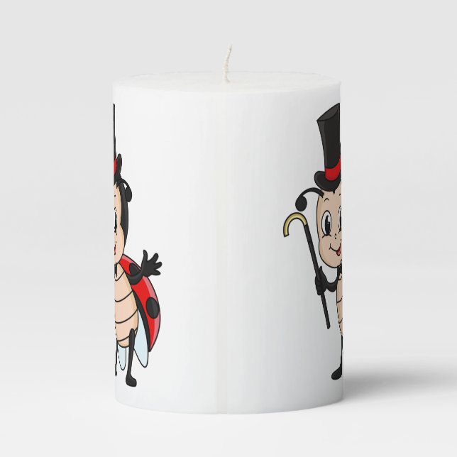 Cute ladybug with top hat and tie cartoon pillar candle (Back)