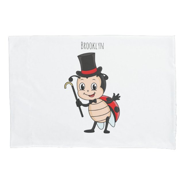 Cute ladybug with top hat and tie cartoon  pillow case (Front)