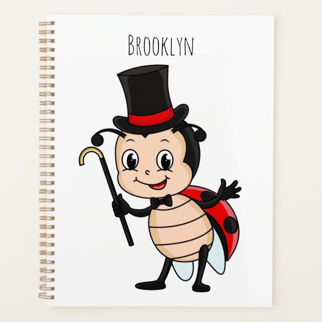 Cute ladybug with top hat and tie cartoon  planner (Front)