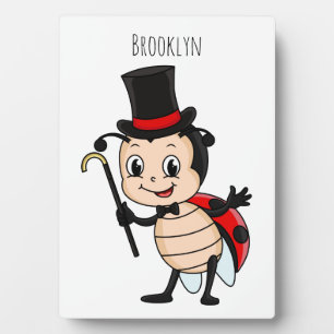 Cute ladybug with top hat and tie cartoon plaque