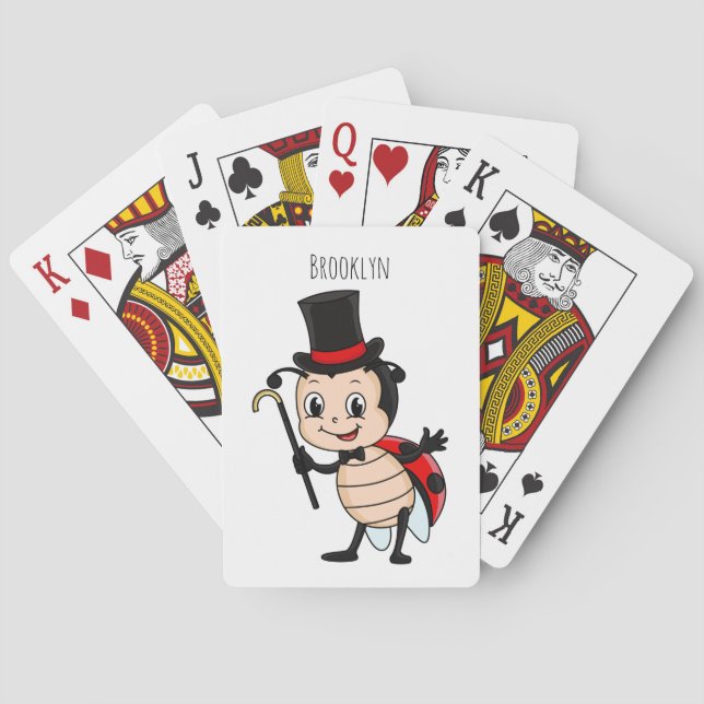 Cute ladybug with top hat and tie cartoon poker cards (Back)