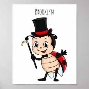 Cute ladybug with top hat and tie cartoon poster