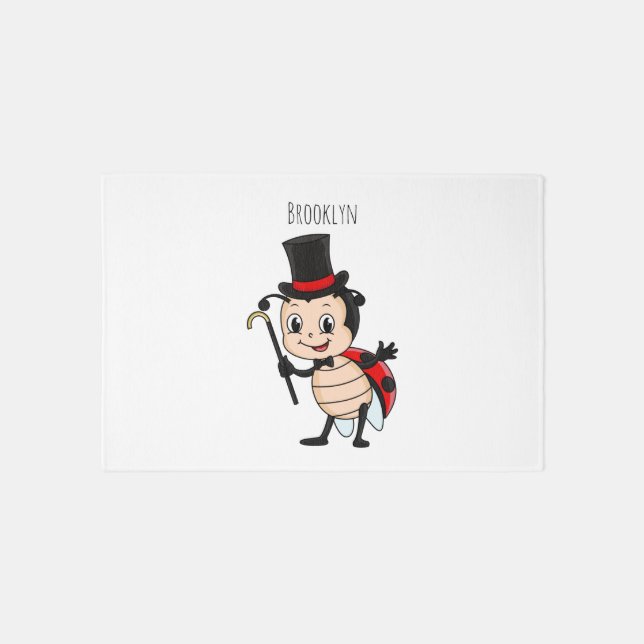 Cute ladybug with top hat and tie cartoon rug (Front)