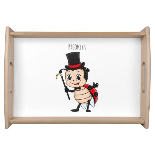Cute ladybug with top hat and tie cartoon serving tray