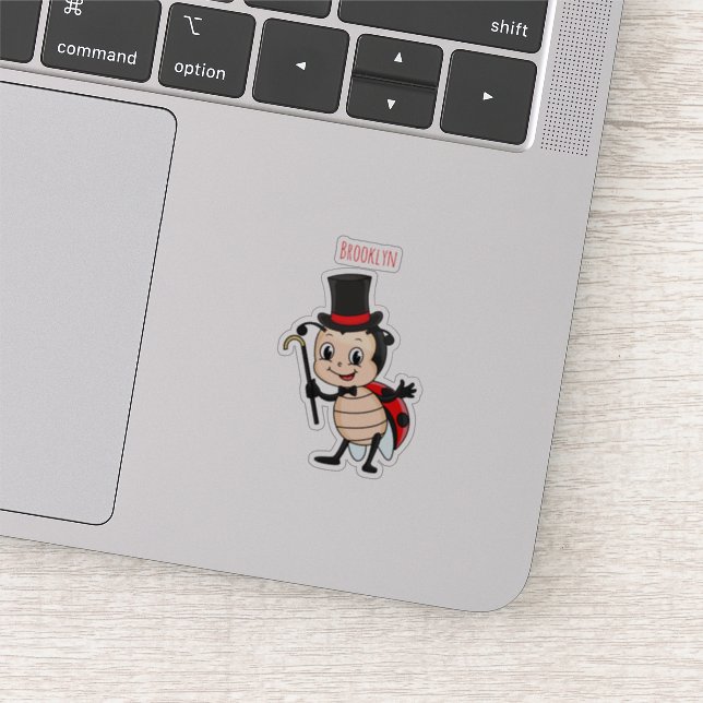 Cute ladybug with top hat and tie cartoon sticker (Detail)