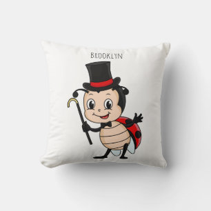 Cute ladybug with top hat and tie cartoon throw pillow