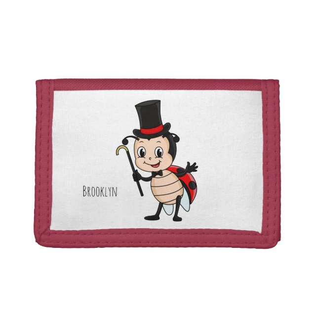 Cute ladybug with top hat and tie cartoon  trifold wallet (Front)