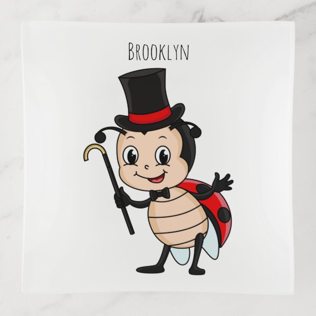 Cute ladybug with top hat and tie cartoon  trinket tray (Front)