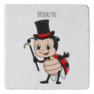 Cute ladybug with top hat and tie cartoon trivet