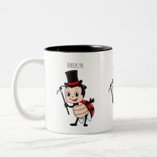 Cute ladybug with top hat and tie cartoon Two-Tone coffee mug