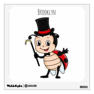 Cute ladybug with top hat and tie cartoon  wall decal