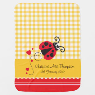 Cute ladybug yellow red custom name date blanket