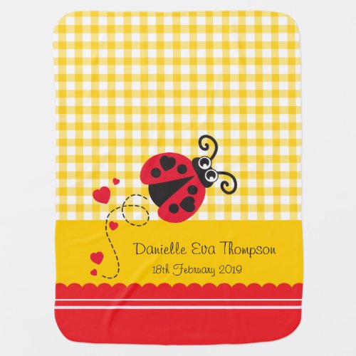 Cute ladybug yellow red custom name date blanket