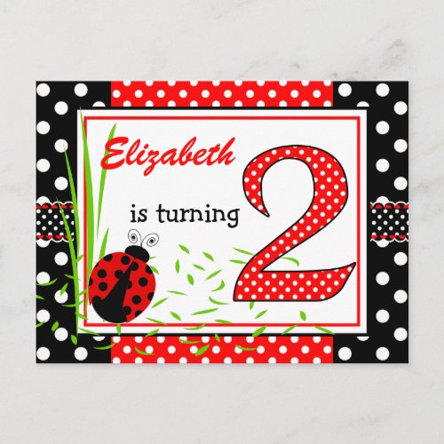 Cute Ladybugs 2nd Birthday Invitation Postcard